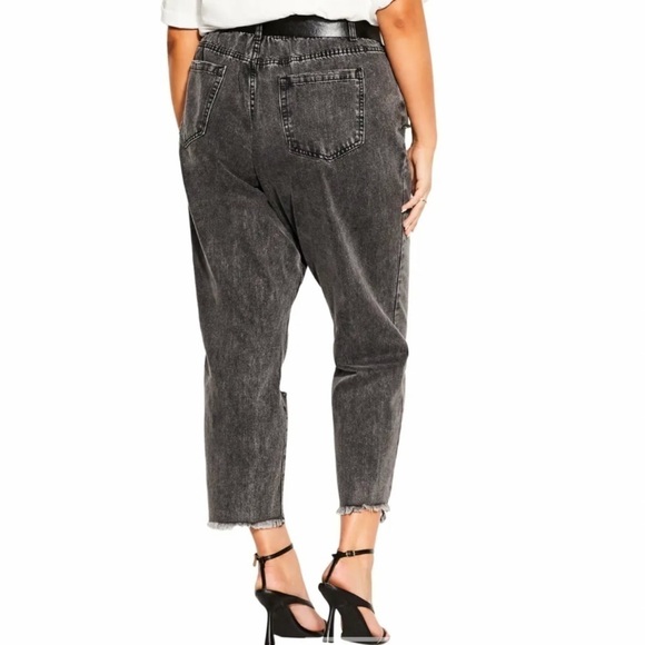 NWT City Chic Belted High Rise Paperbag Straight Leg Distressed Jeans Black - Picture 3 of 7
